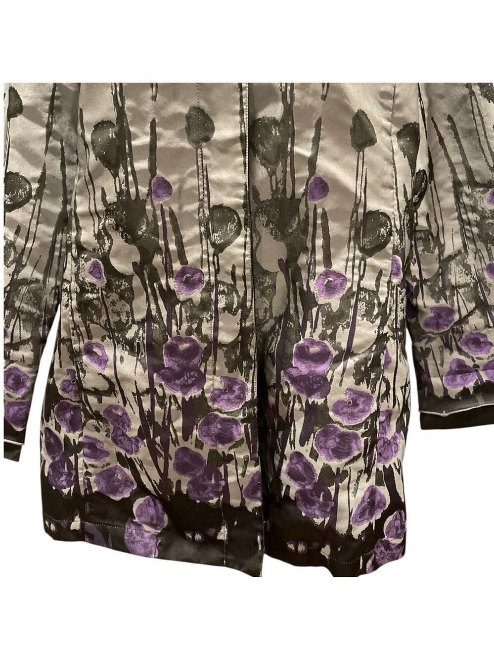 FLAIR M gray with purple & black abstract floral A line floral button jacket